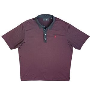 ASHWORTH Golf Polo Short Sleeve Logo Shirt Black Red Pinstripe Men's Size 2X